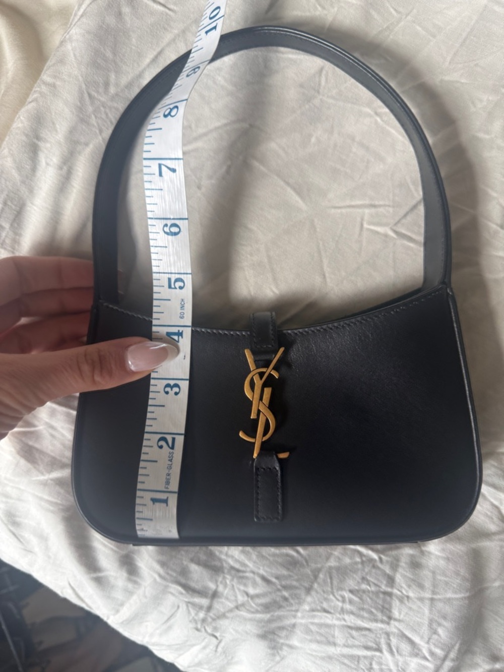 Saint Laurent Black Leather Shoulder Bag with Gold YSL Monogram NEVER USED - Picture 7 of 10